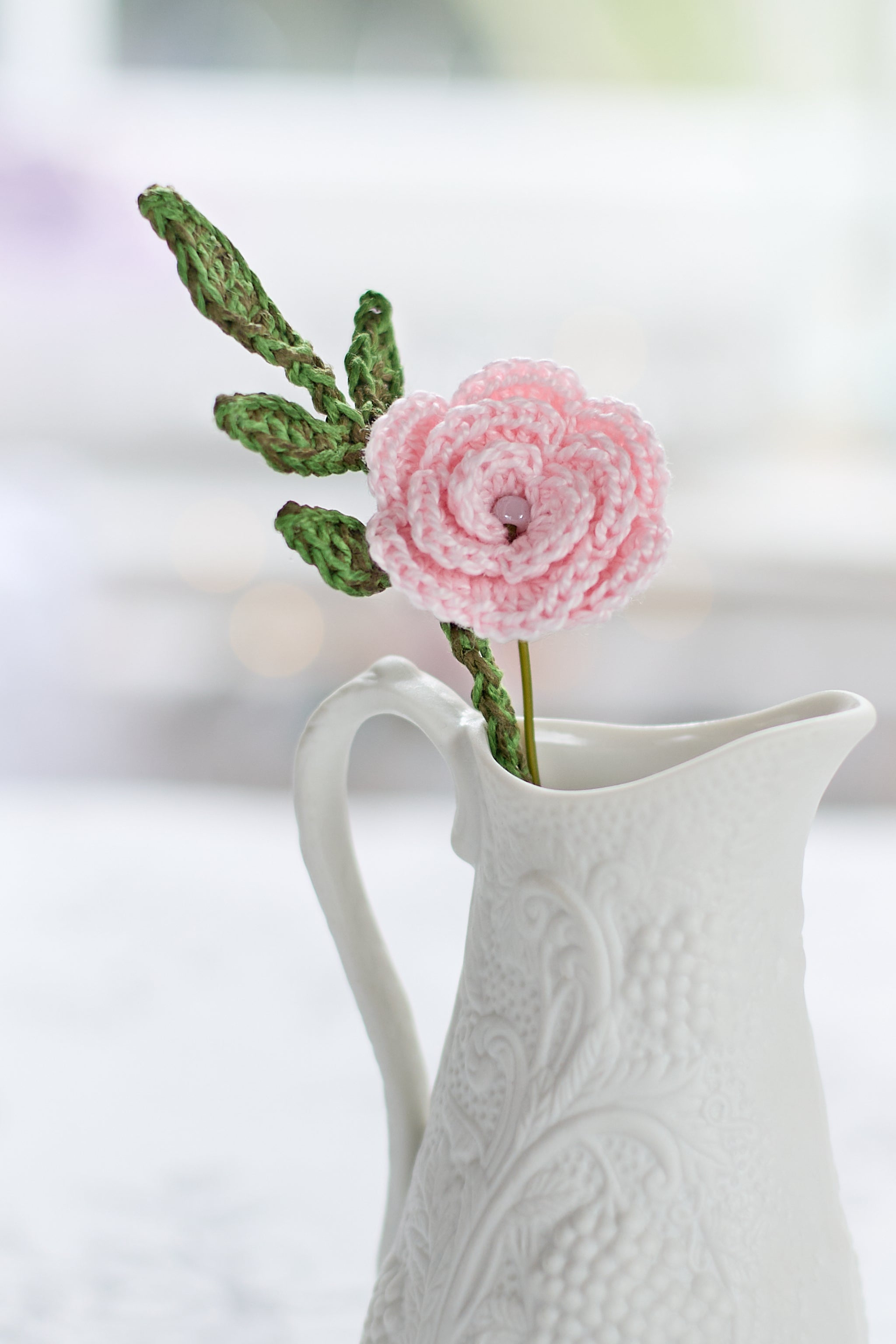 Light Pink Crochet Rose and Leaf 15cm – Candyfleece