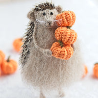hedgehog with pumpkins